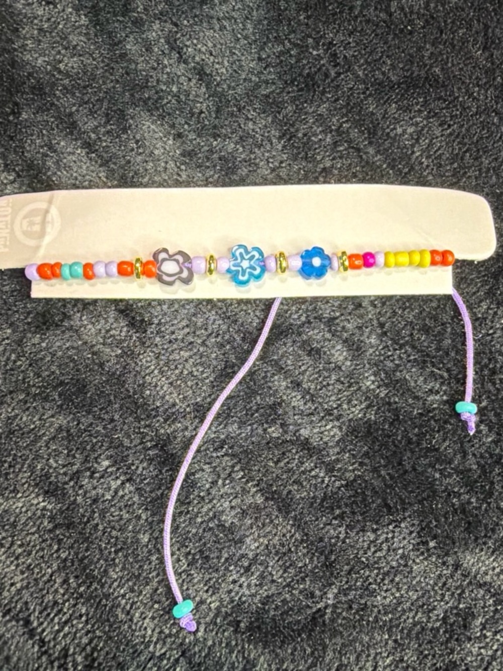 Kids Multicolor Flower Beaded Bracelet - Purple Cord